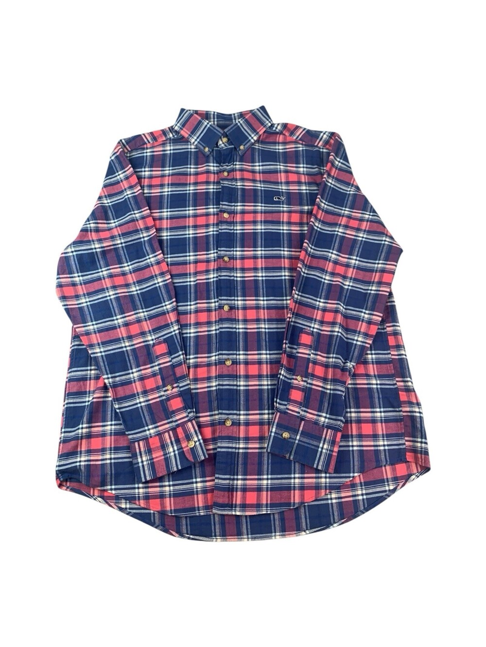 Vineyard Vines Long Sleeve Classic Whale Shirt Blue & Red Plaid, Men's Sz Large